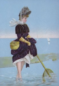 Woman Using a Fishing Net at the Seaside by European School